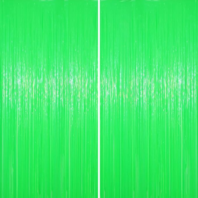 Voircoloria Pastel Green Foil Fringe Backdrop Curtains, 2 Pack | Tinsel by Voircoloria