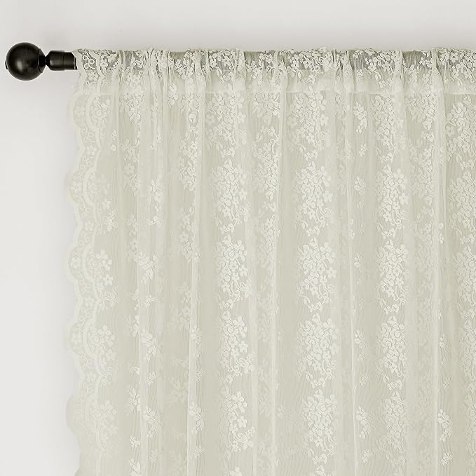 Anmao Vintage Lace Curtains 63 Inches Long 2 Panels Set, Romantic Elegant Light - Image 6