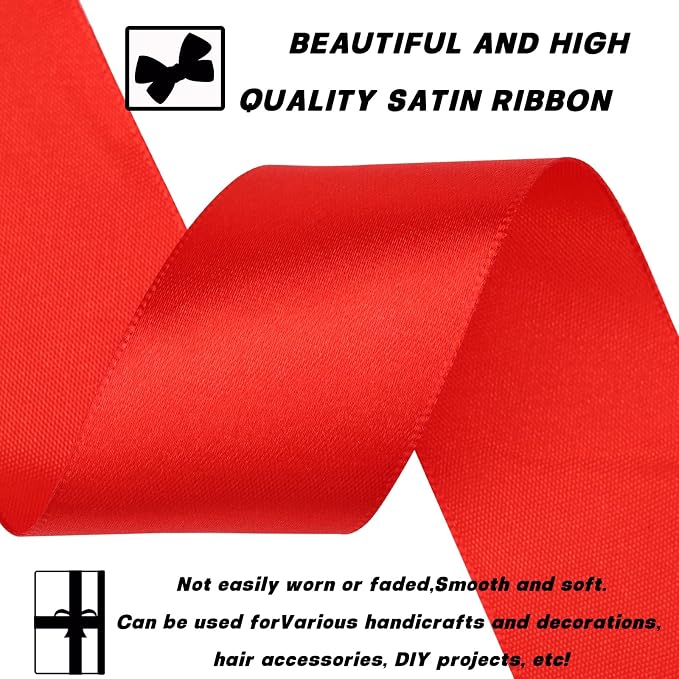 1-1/2 Inch 30 Yards Red Solid Satin Ribbon - Image 3