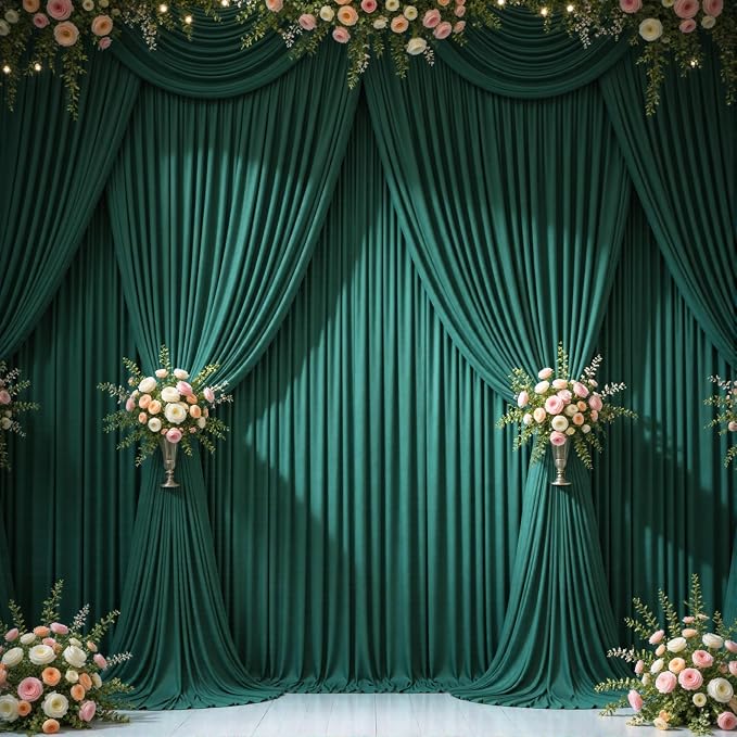 6 Panels Hunter Green Backdrop Curtains - Image 9