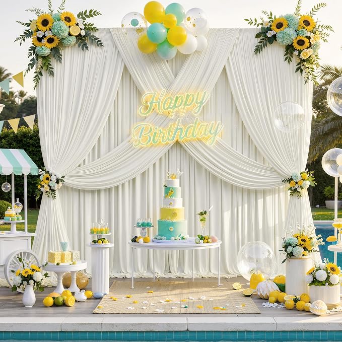 10 ft x 8 ft Wrinkle Free Ivory Backdrop Curtain - Image 2