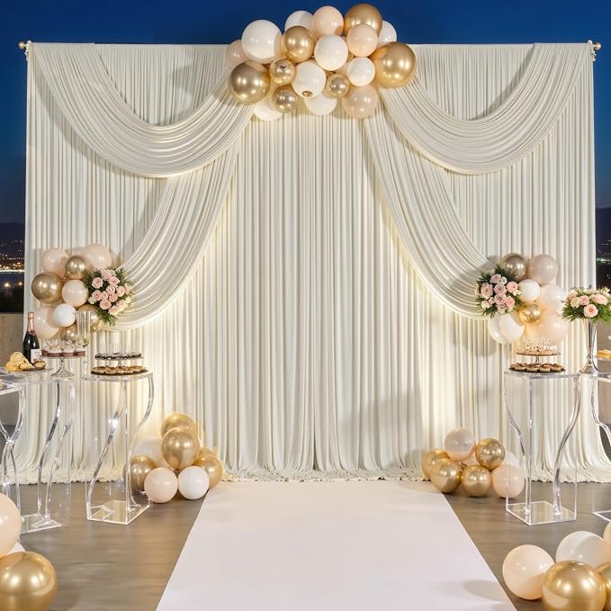 50 ft x 10 ft Wrinkle Free Beige Backdrop Curtain - Image 5
