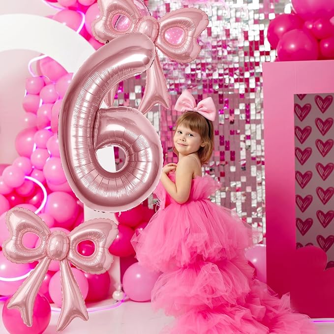 Bow Number 6 Birthday Balloons, Coquette Party Decorations Supplies - Image 4