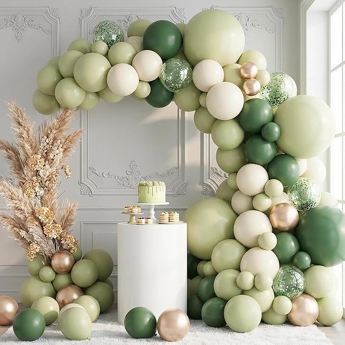 RUBFAC Dusty Green Balloons 129pcs Different Sizes Pack of 18 12 10 5 Inch | - Image 6