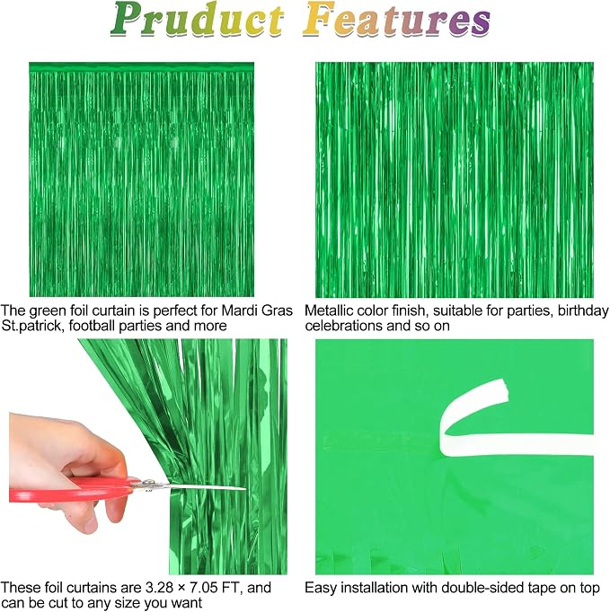 ZATAYE 8 Pack Green Christmas St Patricks Foil Curtain Streamer Decorations | - Image 4