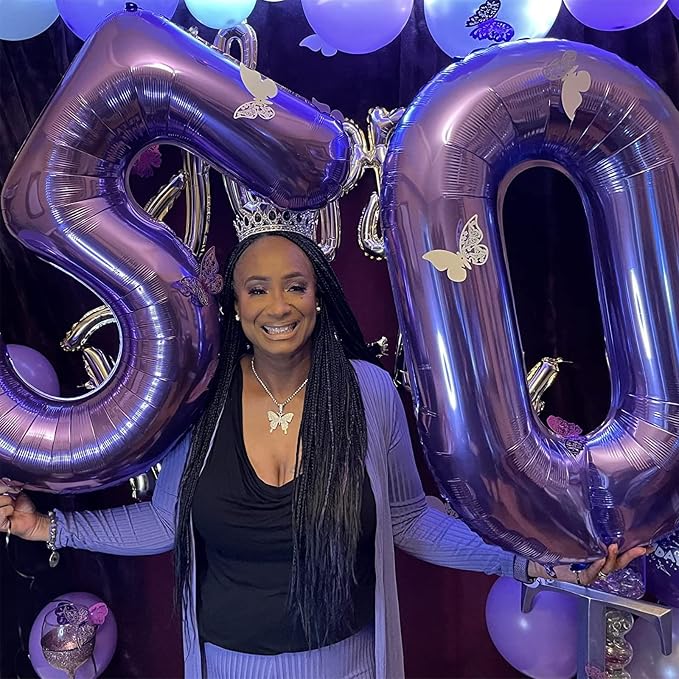 Purple 21st Birthday Balloons for Her, 40In Purple Mylar Foil Number 21 - Image 3