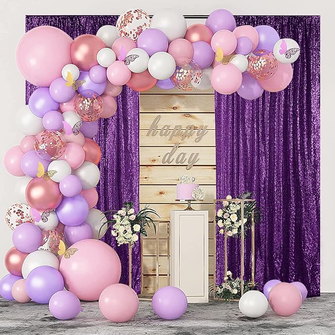 Hahuho Purple Sequin Backdrop Curtain, Party Decoration（1 Panels, 4FT x 8FT - Image 2
