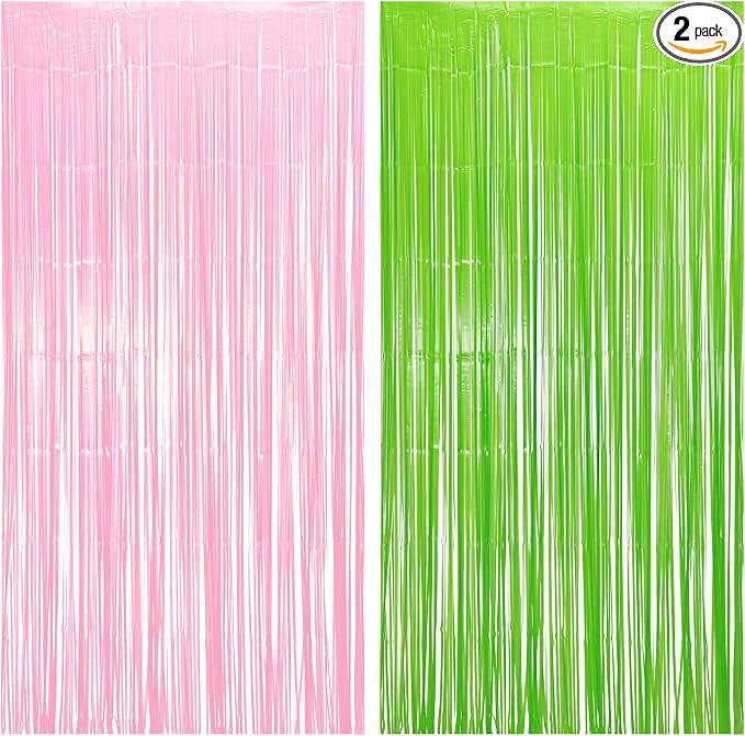BRAVESHINE Party Streamers Backdrop Pink and Green Party Decorations 2 Pack | by BRAVESHINE