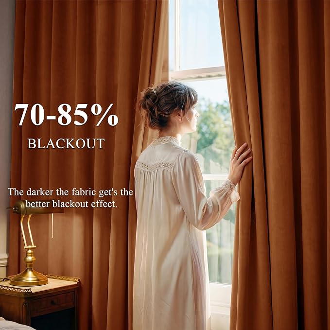 Burnt Orange Velvet Curtains Back Tab Boho Drapes, 300GSM Heavy Velvet - Image 3