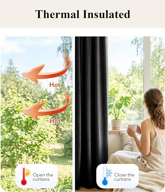 Blackout Black Velvet Curtains for Home Theater, W42 x L96, 2 Panels | 300GSM - Image 6