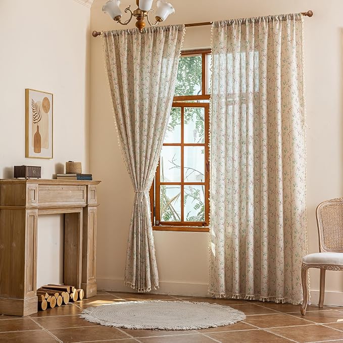ENJOYBRIDAL Semi Sheer Curtains 52x96 Inch 1 Panel, Floral Print - Image 4