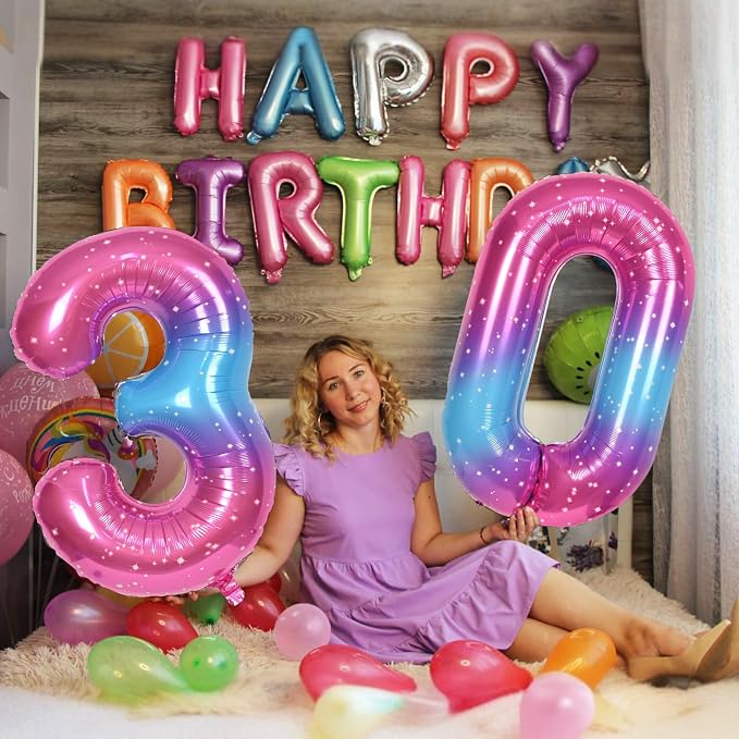 Gradient Rainbow 4 Balloons, 40 Inch Large Blue Pink Purple Foil Number - Image 4
