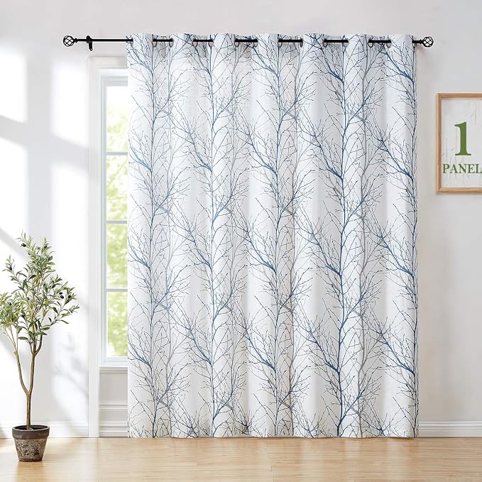 FMFUNCTEX Linen Blue White Semi Sheer Patio Curtains 96 Inch Long 1 Panel | by Fmfunctex