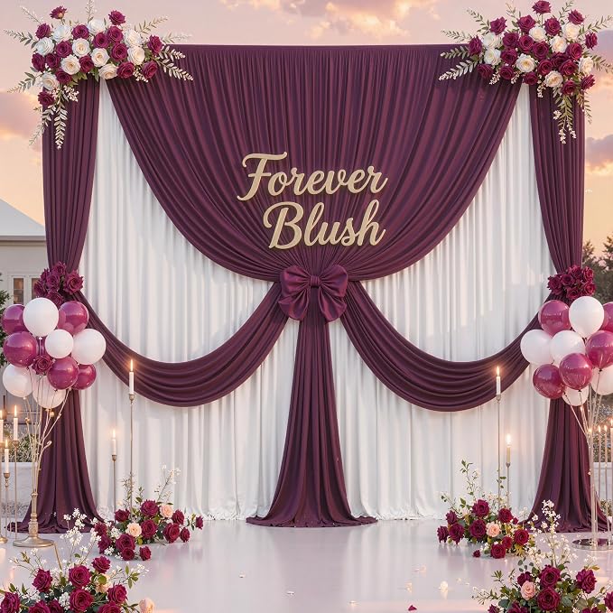 50 ft x 10 ft Wrinkle Free Maroon Backdrop Curtain - Image 9