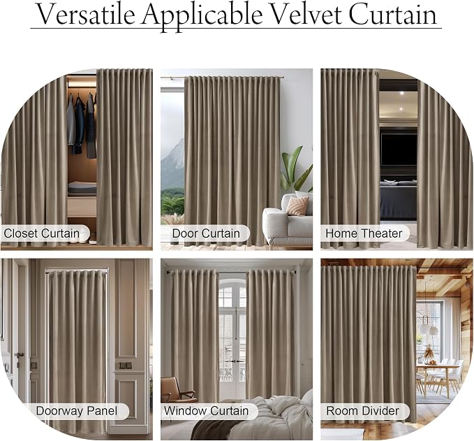Back Tab Camel Beige Curtains 108 inches Long, Extra Wide Soft Velvet Thermal - Image 5