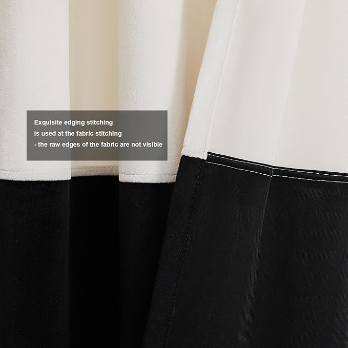 Modern Cream White Black Decorative Velvet Curtains 120 inches 2 Panels | Color - Image 3