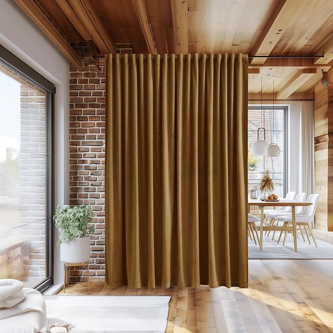 Back Tab Room Divider Curtains Luxury Gold Brown Velvet Blackout Thermal - Image 4