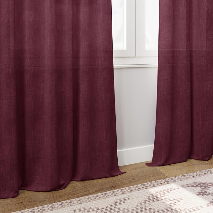 Burgundy Linen Curtains 84 Inch Length 2 Panels Set - Image 6
