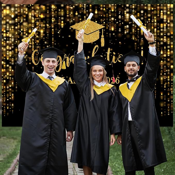 Mocsicka Class of 2026 Backdrop Black Gold Glitter Bokeh Graduation Party - Image 5