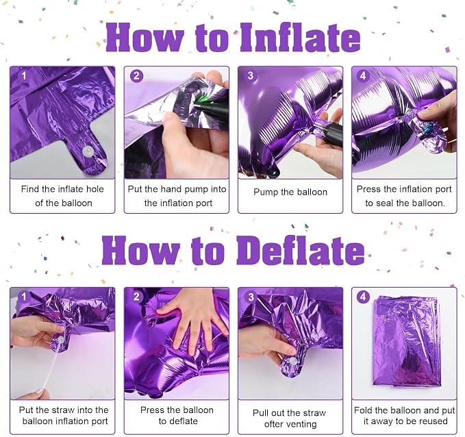 40 Inch Purple Number Balloons, Giant Self Inflating Foil 9 Years Old Birthday - Image 3
