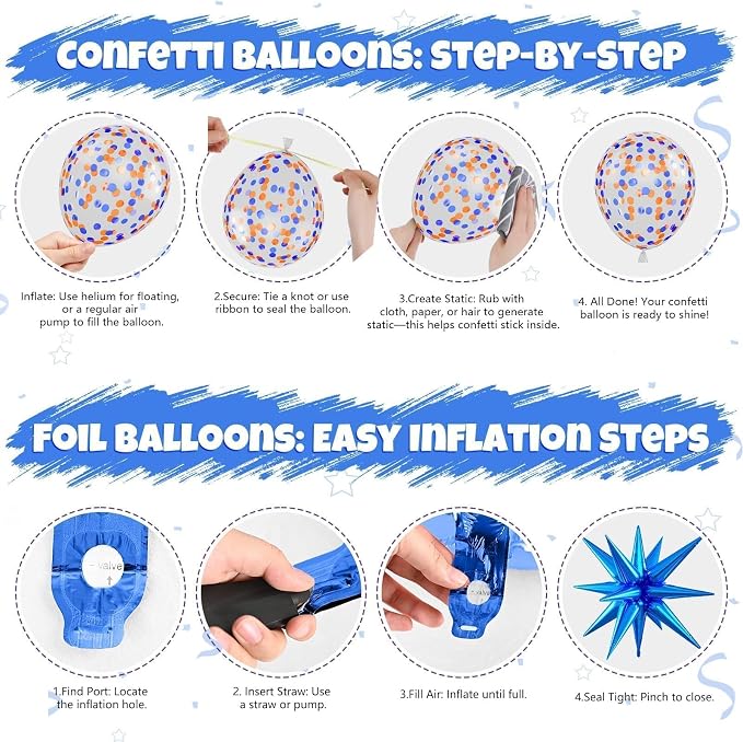 Blue and Orange Balloons, 12 Inch Orange Light Blue Nude Dark Blue Confetti - Image 3