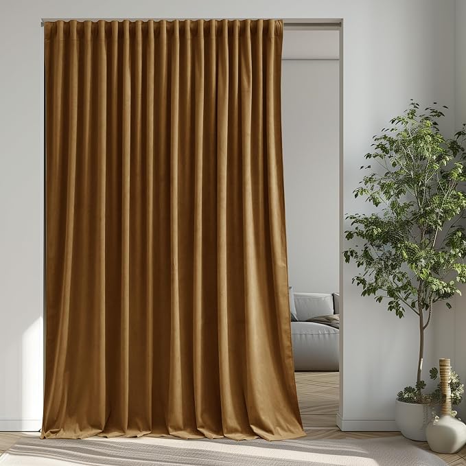 Back Tab Room Divider Curtains Luxury Gold Brown Velvet Blackout Thermal by StangH
