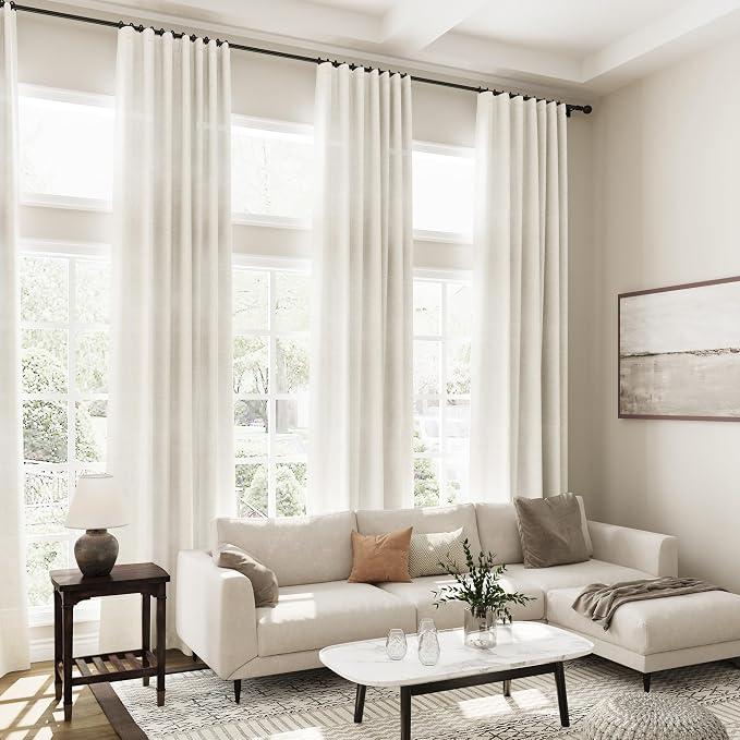 Extra Long Curtains 120 inch Length 2 Panels Back Tab Neutral Farmhouse Drapes - Image 7