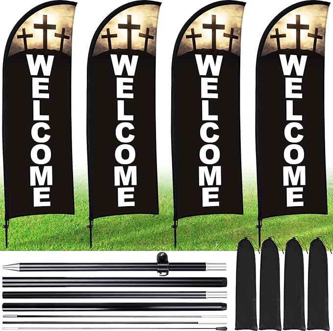 Buryeah 2 Sets Welcome Feather Flag Sign Kit 8 ft Welcome Banners Swooper Flag by Buryeah