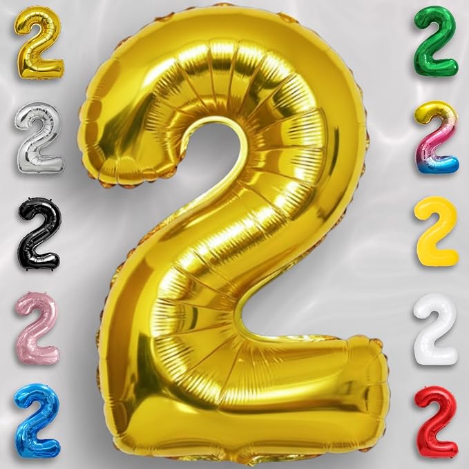 Gold Number Balloon 2 Mylar Foil Balloons 16 inch - Image 2