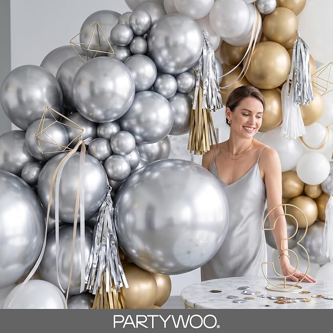 PartyWoo Silver Balloons 155pcs Different Sizes of 18 12 10 5 Inch | Balloons - Image 9