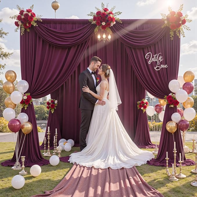 50 ft x 10 ft Wrinkle Free Maroon Backdrop Curtain - Image 3