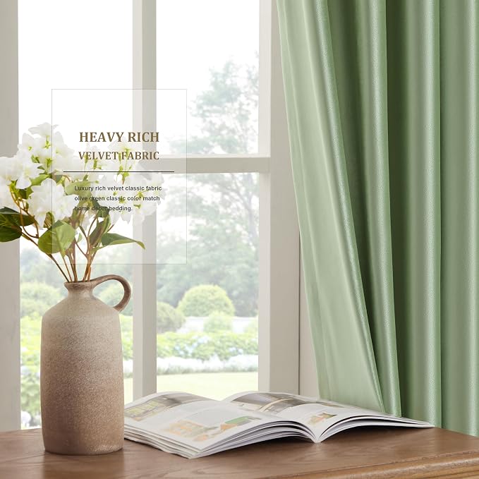 BULBUL Velvet Sage Green Blackout Curtains 90 inch Long - Image 4