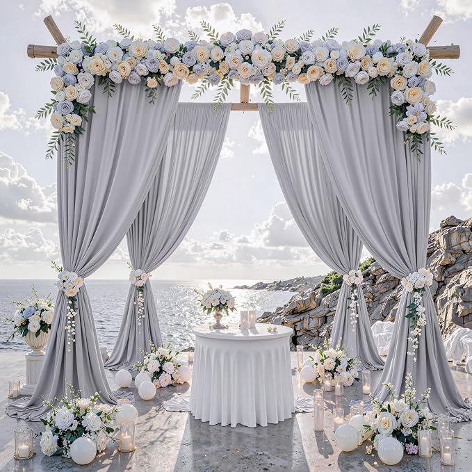 40 ft x 10 ft Wrinkle Free Silver Backdrop Curtain - Image 2