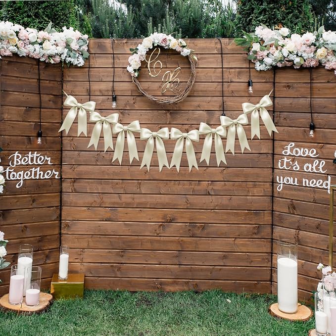 1 String of 8PCS Ivory White Bow Garland Banner Decoration, Pre-Strung Satin - Image 5