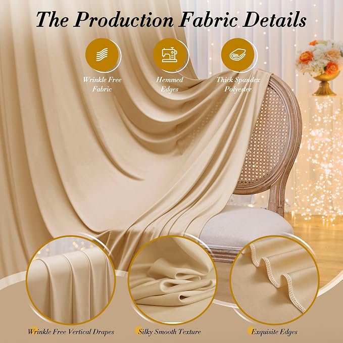 30 ft x 8 ft Thick Champagne Backdrop Curtain - Image 6