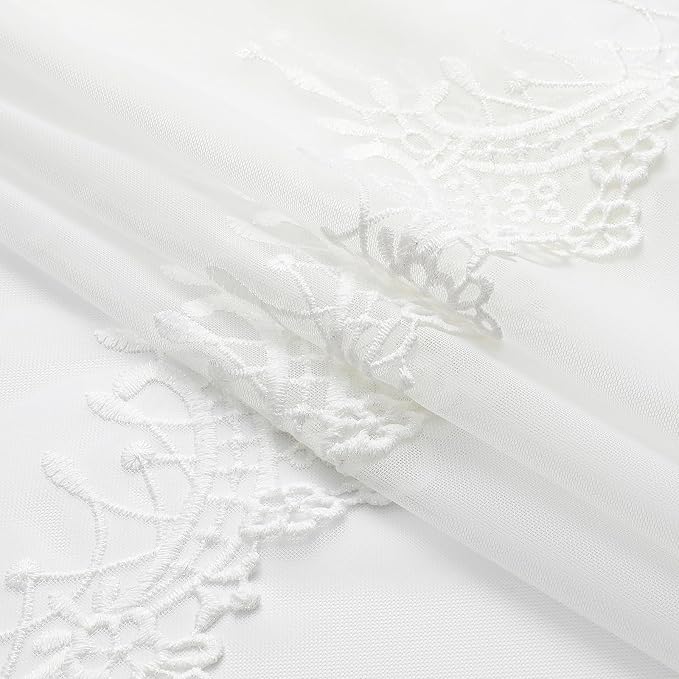 White Sheer Voile Curtains White Embossed European 54Wx96L Inch | Light - Image 4