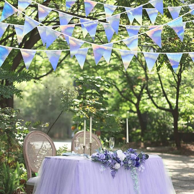 33Ft Iridescent Party Decoration Holographic Fabric Triangle Pennant Banner - Image 4