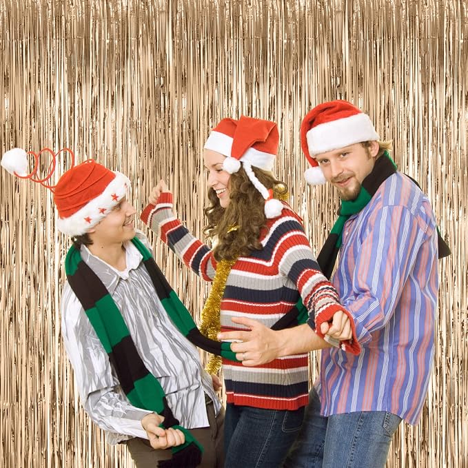 Voircoloria 3 Pack 3.3x8.2 Feet Champagne Foil Fringe Backdrop Curtains - Image 9