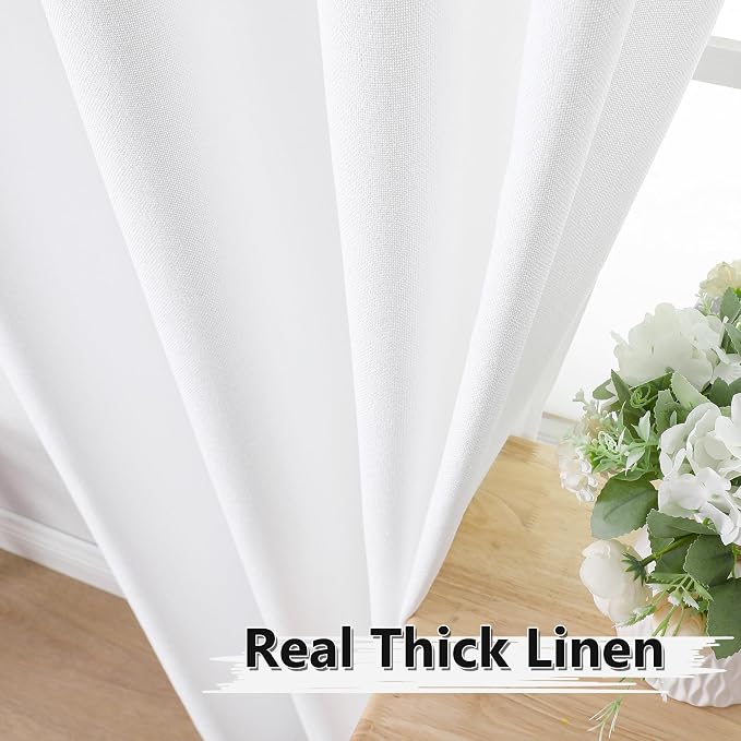 Tollpiz Short Linen Curtain Living Room Rod Pocket Semi Sheer Curtains Burlap - Image 3
