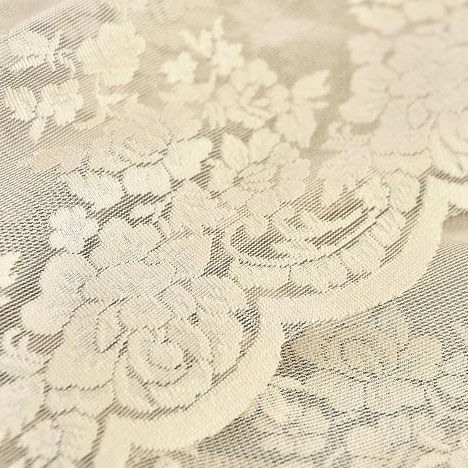 Kotile Beige Lace Curtains for Living Room Floral 52 x 80 Inch, 2 Panels | Rod - Image 7