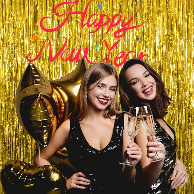 20 Pack Foil Curtain Backdrop Gold Metallic Tinsel Foil Fringe Curtains Photo - Image 5