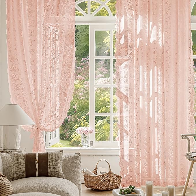 Anmao Vintage Lace Curtains 45 Inches Long 2 Panels Set, Romantic Elegant Light - Image 5