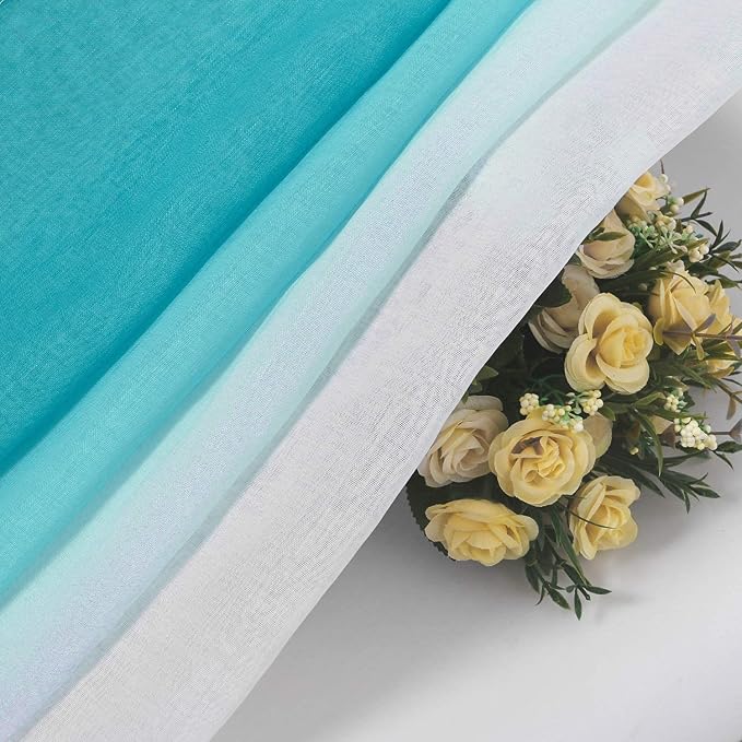 DWCN Teal Faux Linen Ombre Sheer Curtains - Image 6