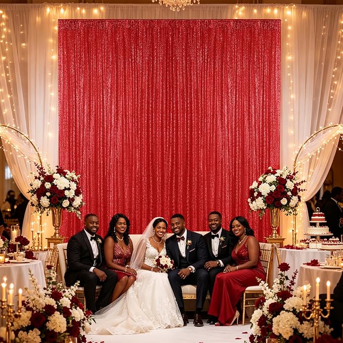 Hahuho Red Sequin Backdrop Curtain, Party Decoration（2 Panels, 4FT x 8FT - Image 5