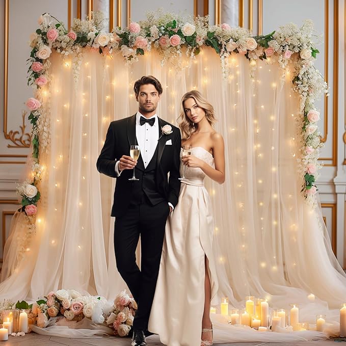 10x10ft Champagne Tulle Backdrop Curtain - Image 4