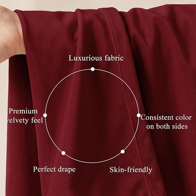 Red Velvet Curtains Back Tab for Chrismas Decor, W52 x L96, 2 Panels | 300GSM - Image 4