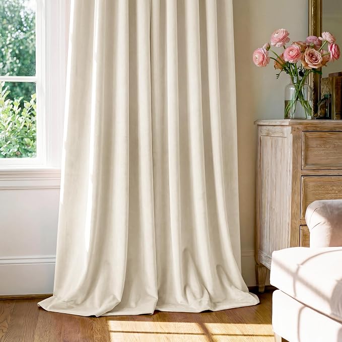 Ivory White Velvet Curtains for Nursery Back Tab, W42 x L90, Back tab Drapes - Image 7