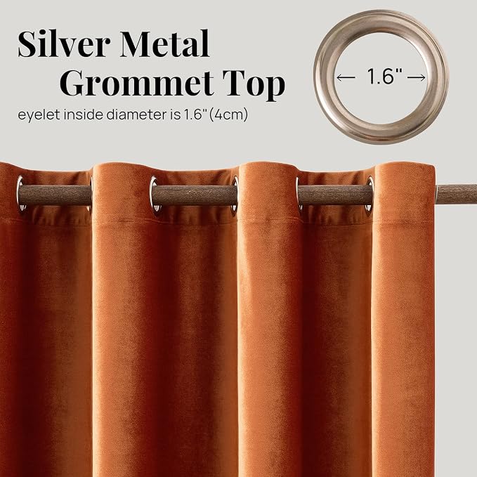 Velvet Burnt Orange Blackout Curtains 108 inch Length - Image 6