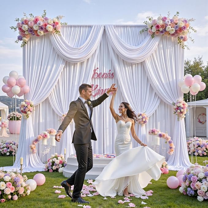 10 ft x 8 ft Wrinkle Free White Backdrop Curtain - Image 6