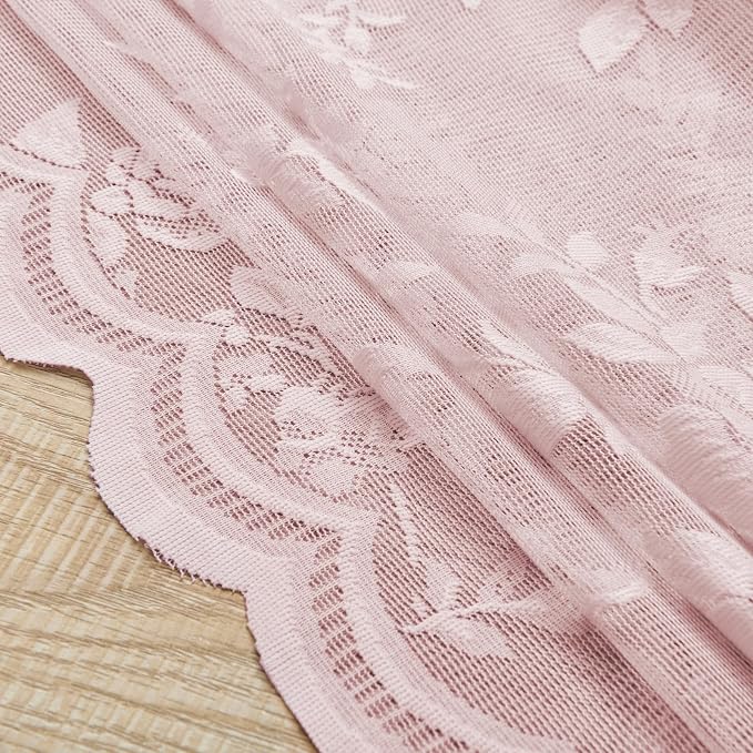 72 Inch Pastel Pink Lace Curtains 2 Panels Rod Pocket Big Flower Embroidery - Image 7